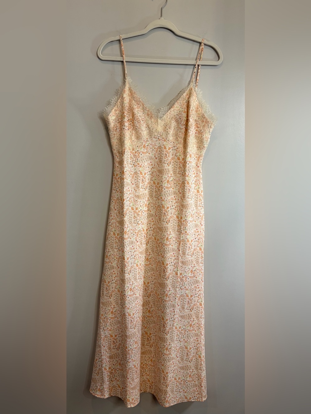 Loft Floral Lace Trim Adjustable Strap Cami Maxi Dress - Peach Floral